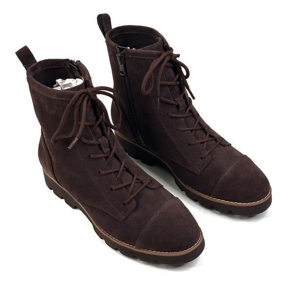 Vionic Lani II Combat Boots Lace Up Chocolate Ganache Suede Womens 6.5 New $170 - Picture 1 of 13